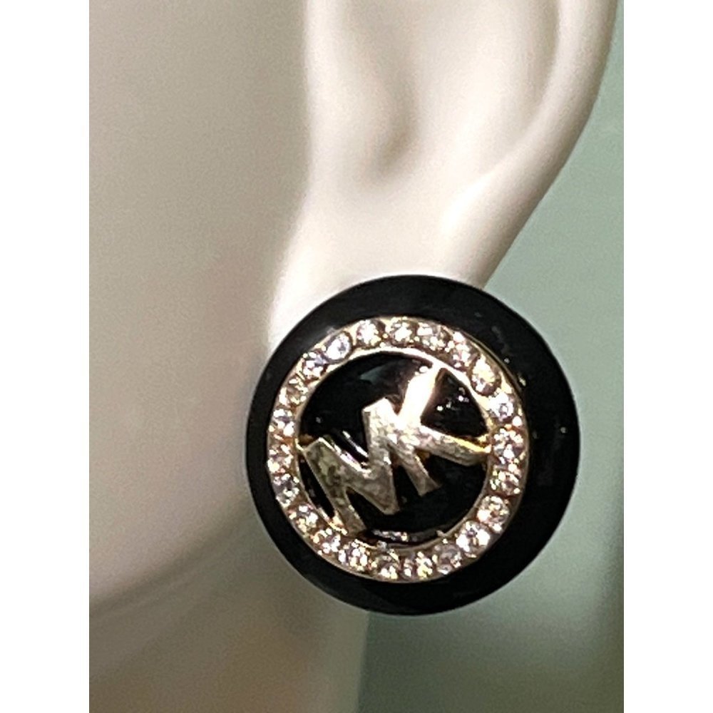 Vintage MK Rhinestone Black Metal Earrings